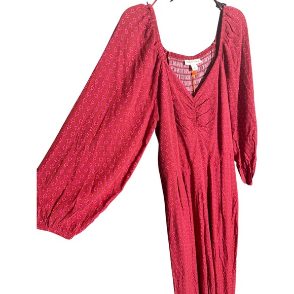 Knox Rose Women's Puff Sleeve Wide Leg Cropped Boho Red Jumpsuit Romper XS - Picture 2 of 8